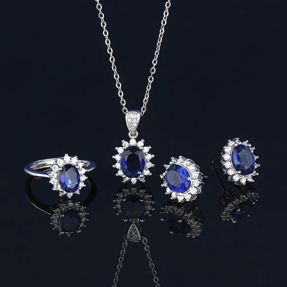 925 Sterling Silver Elegant Jewelry Sets Ring Earrings Necklace For Women Rectangle Geometry Zircon Wedding Accessories