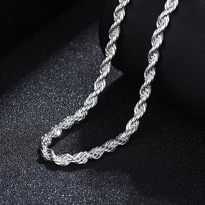 New 925 Sterling Silver 4MM Women Men chain Male Twisted Rope Necklace Fashion Silver Jewelry