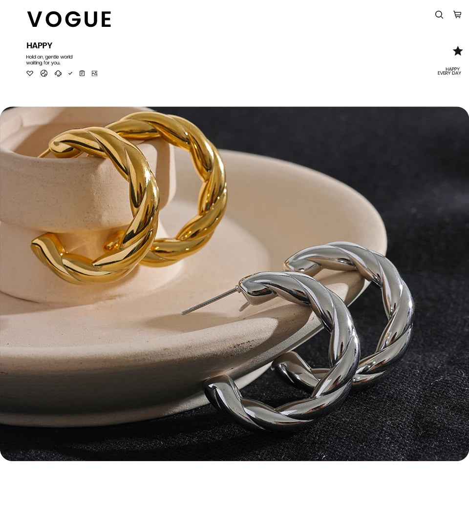 Elysium Stainless Steel C Shape Geometric Twisted Unusual Earrings Gold Silver Color Metal Women Daily Wear Jewelry High Quality