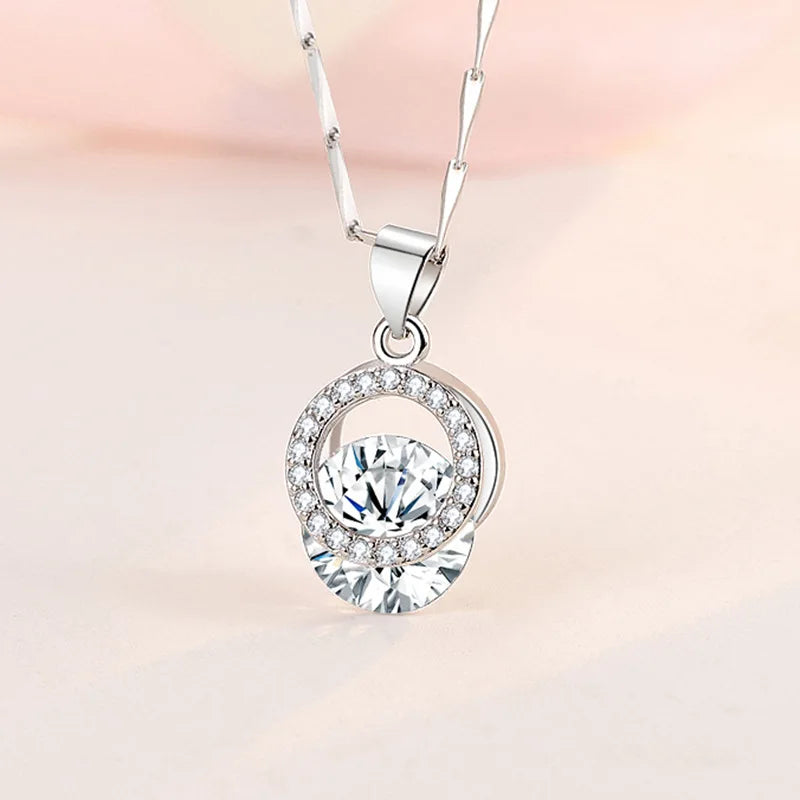 925 Sterling Silver Necklace For Women Round Pendent Sparkling Pave CZ Necklace Fashion Anniversary Birthday Jewelry Gifts