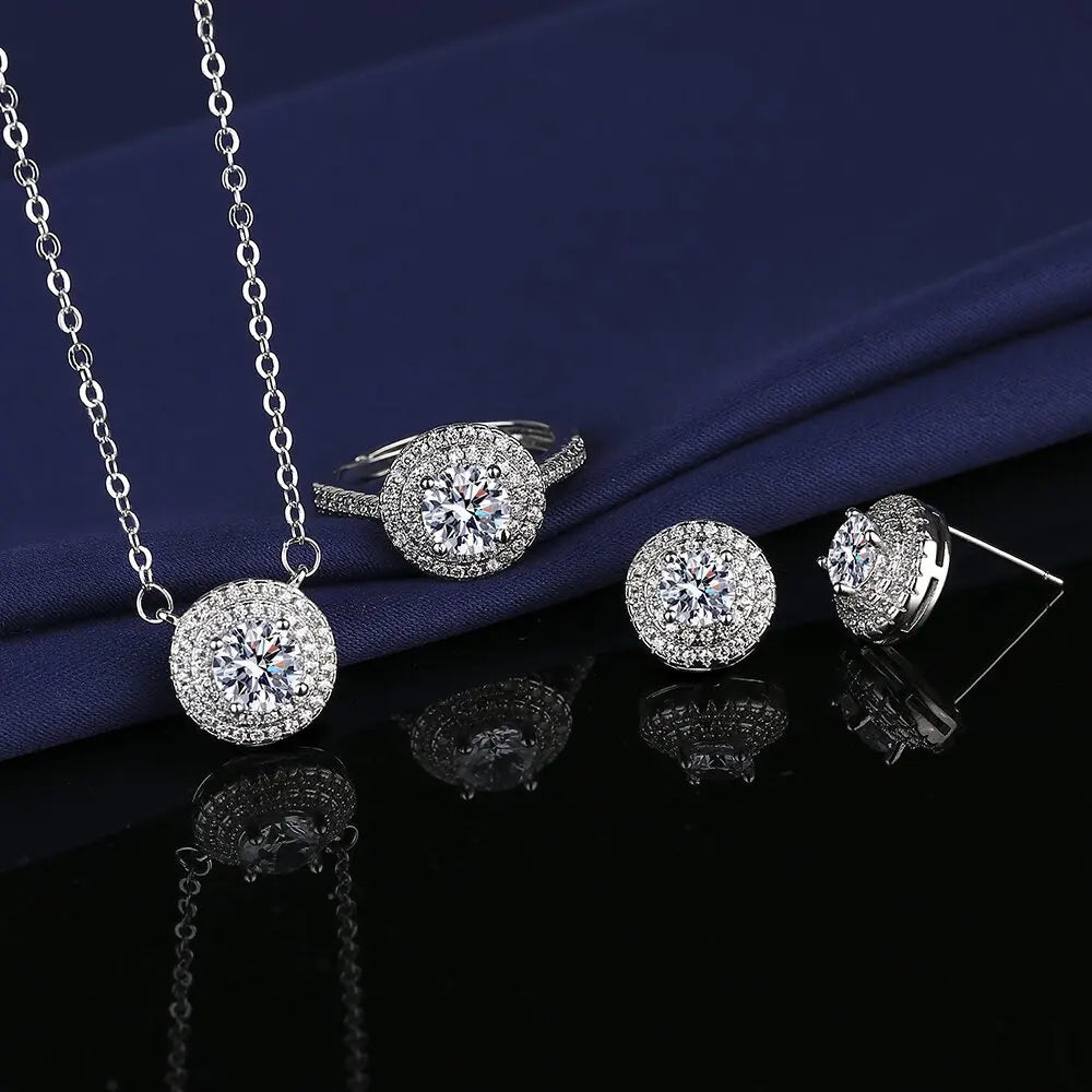 925 Sterling Silver Elegant Jewelry Sets Ring Earrings Necklace For Women Rectangle Geometry Zircon Wedding Accessories