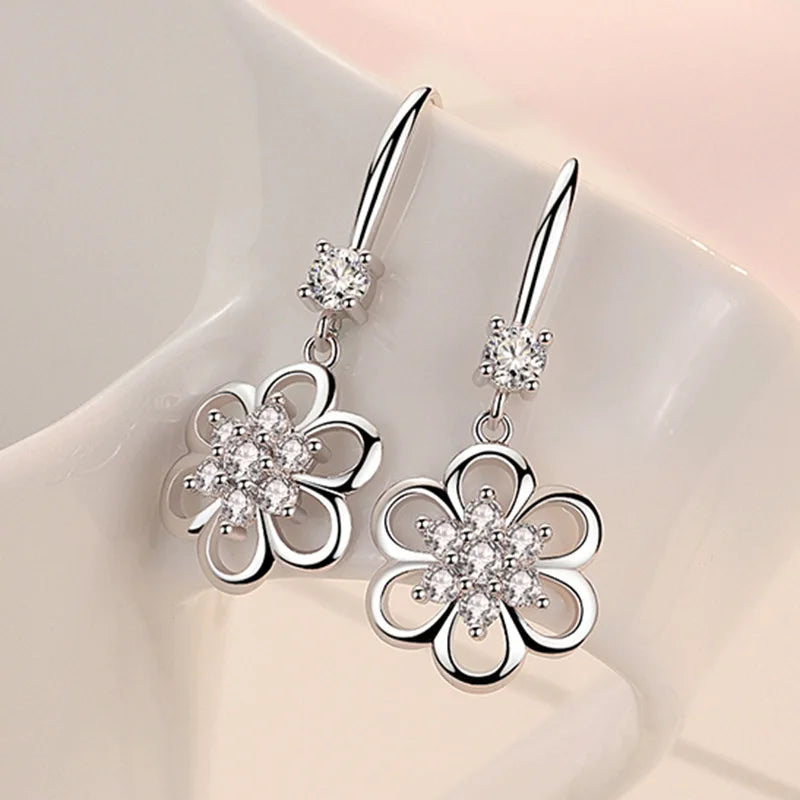 New 925 Sterling Silver Earrings For Women Original Charm Double Hoop Earrings Pave CZ Fine Engagement Anniversary Jewelry Gift