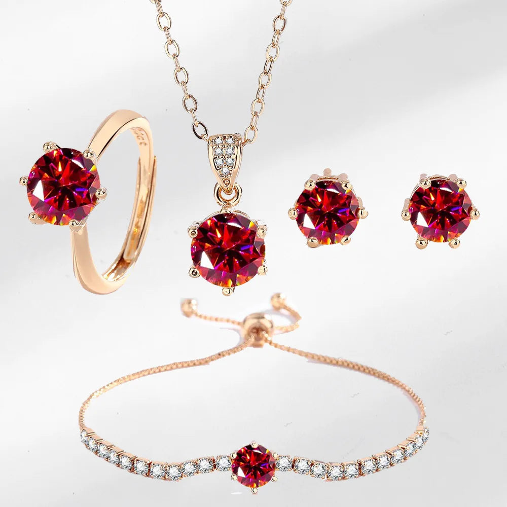 925 Sterling Silver Color Jewelry Gift Sets for Women Female Romantic Heart Zircon Huggie Earrings Pendant Necklace Ring