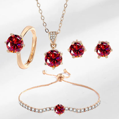 925 Sterling Silver Color Jewelry Gift Sets for Women Female Romantic Heart Zircon Huggie Earrings Pendant Necklace Ring