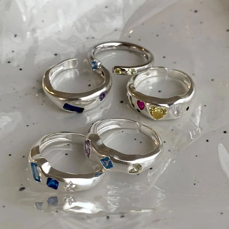 925 Sterling Silver Geometric Multilayer Round Bead Ring Female Fashion Punk Temperament Prevent Allergy Charm Jewelry