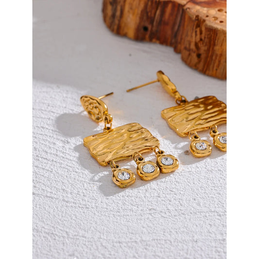 Elysium 316l Stainless Steel Square Geometric Dangle Earrings Delicate Cubic Zirconia Temperament Fashion France Jewelry Women