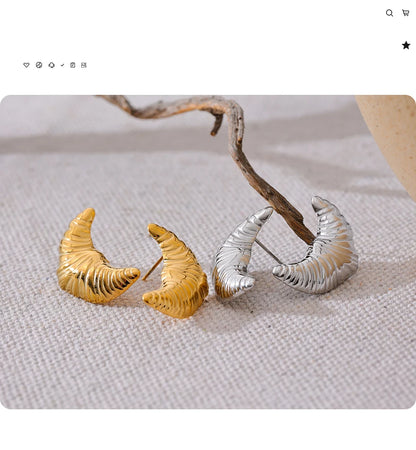 Elysium Stainless Steel Croissant Moon Stud Earrings for Women Anti Allergy Metal Charm Popular Jewelry 18K Gold PVD Plated