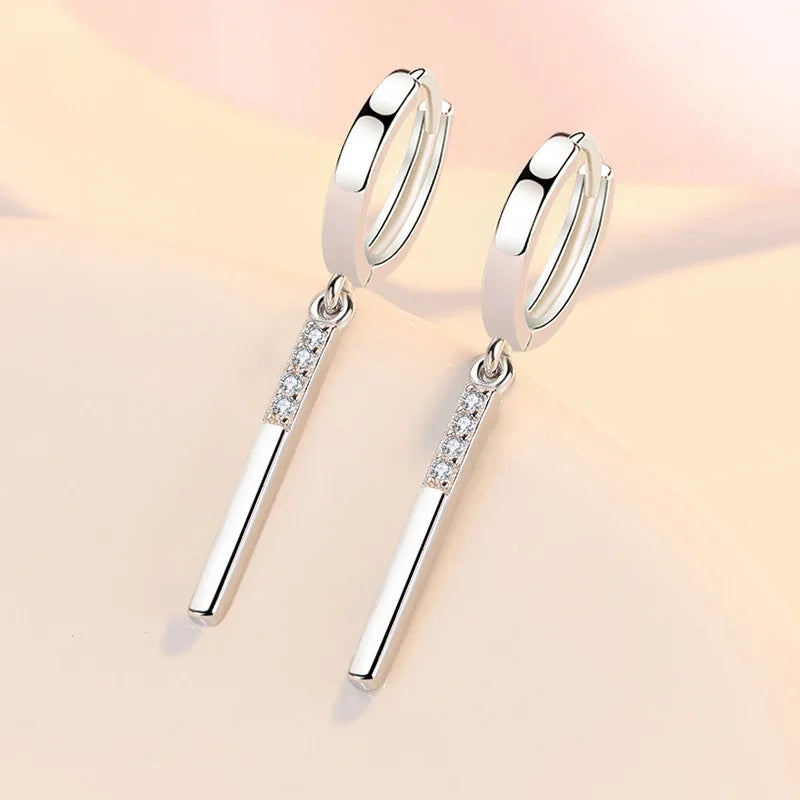 925 Sterling Silver Round Crystal Hoop Earrings For Women Elegant Wedding Party Jewelry Pendientes