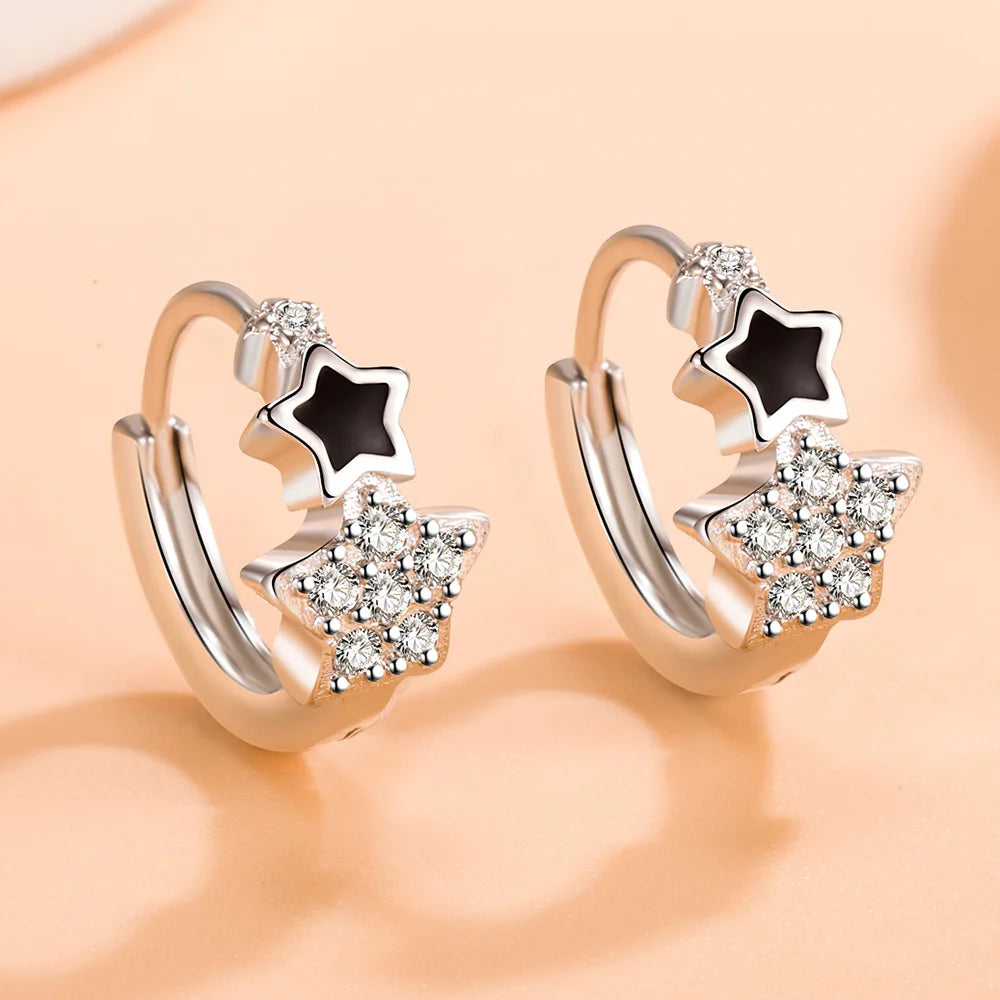 925 Sterling Silver Hoop Earrings Moon Star Dreamcatcher Colored Zircon Fine Earring Jewelry Gift For Women