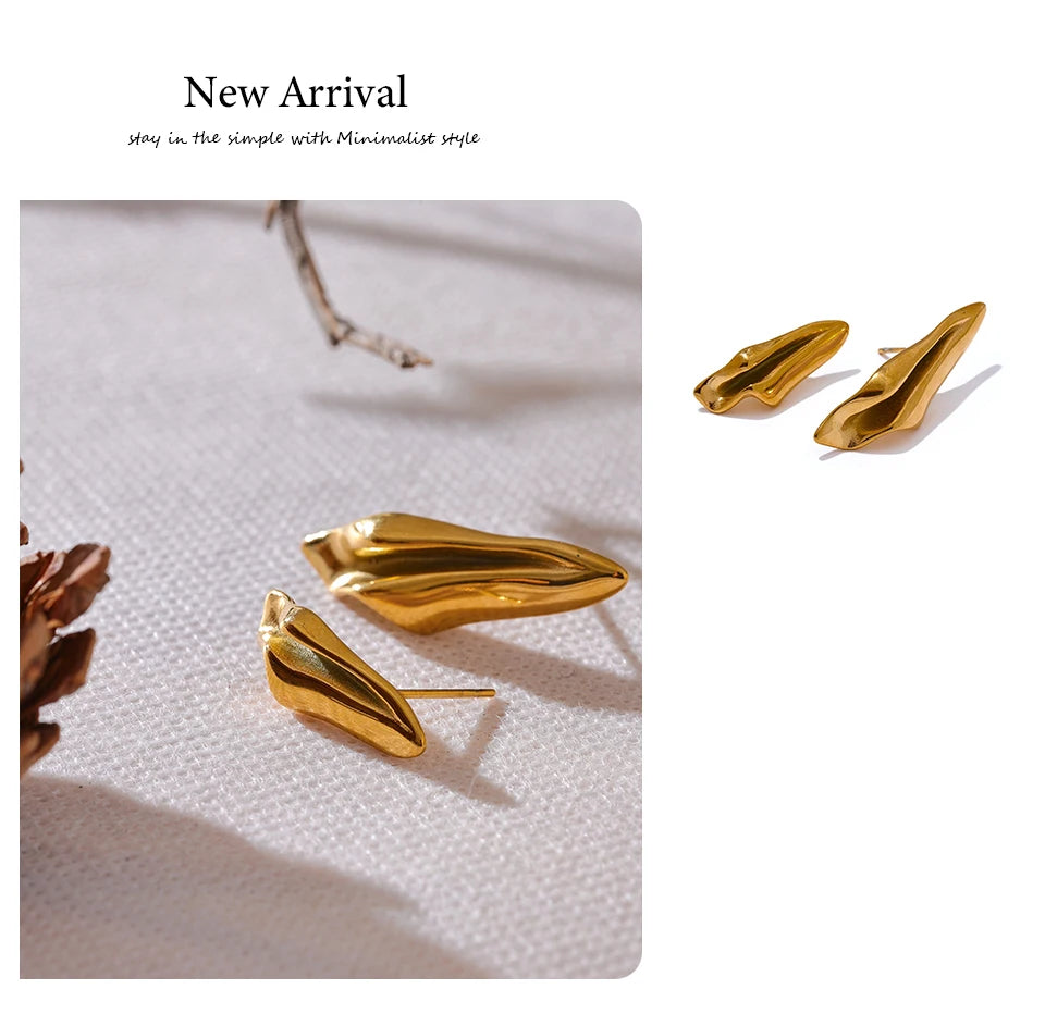 Elysium Stylish Unique Asymmetrical Geometry Metal Stud Earrings Stainless Steel Gold Color Waterproof Jewelry Bijoux