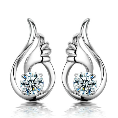 925 Sterling Silver Jewelry Women Fashion Cute Tiny Clear Crystal CZ Stud Earrings Gift for Girls Teens Lady R003