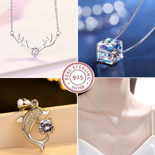 925 Sterling Silver Big Stone Pendant Chain Light Natural Amethyst Necklace for Woman Girl Excellent Jewelry