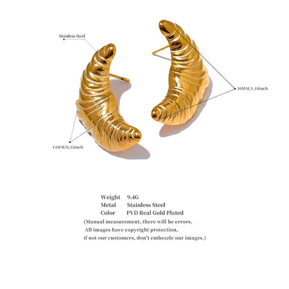 Elysium Stainless Steel Croissant Moon Stud Earrings for Women Anti Allergy Metal Charm Popular Jewelry 18K Gold PVD Plated