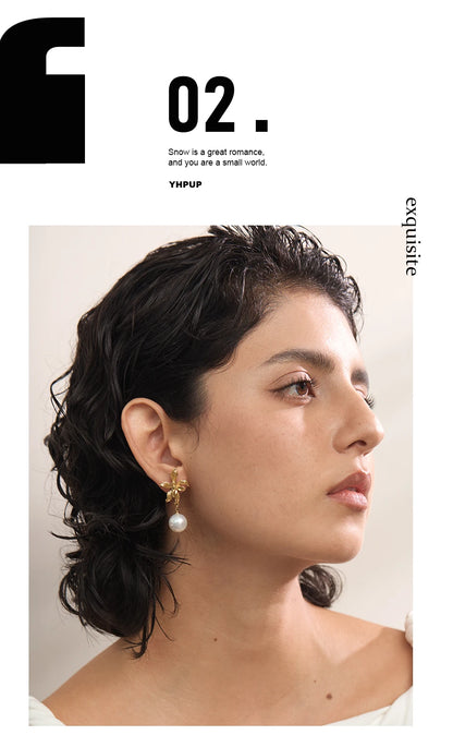 Elysium Waterproof Flower Imitation Pearls Drop Earrings for Women New Stainless Steel Korean Elegant Fashion Jewelry Accessories