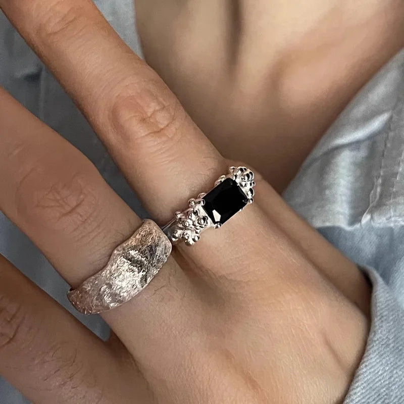 925 Sterling Silver Geometric Multilayer Round Bead Ring Female Fashion Punk Temperament Prevent Allergy Charm Jewelry
