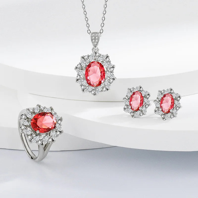 925 Sterling Silver Elegant Jewelry Sets Ring Earrings Necklace For Women Rectangle Geometry Zircon Wedding Accessories