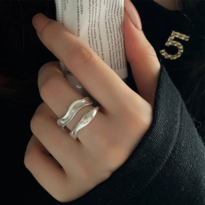 925 Sterling Silver Geometric Multilayer Round Bead Ring Female Fashion Punk Temperament Prevent Allergy Charm Jewelry