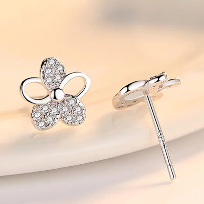 925 Sterling Silver Jewelry Women Fashion Cute Tiny Clear Crystal CZ Stud Earrings Gift for Girls Teens Lady R003
