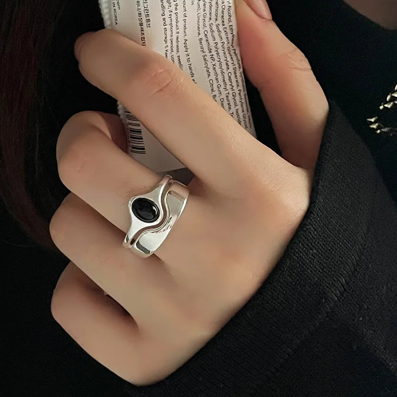 925 Sterling Silver Geometric Multilayer Round Bead Ring Female Fashion Punk Temperament Prevent Allergy Charm Jewelry