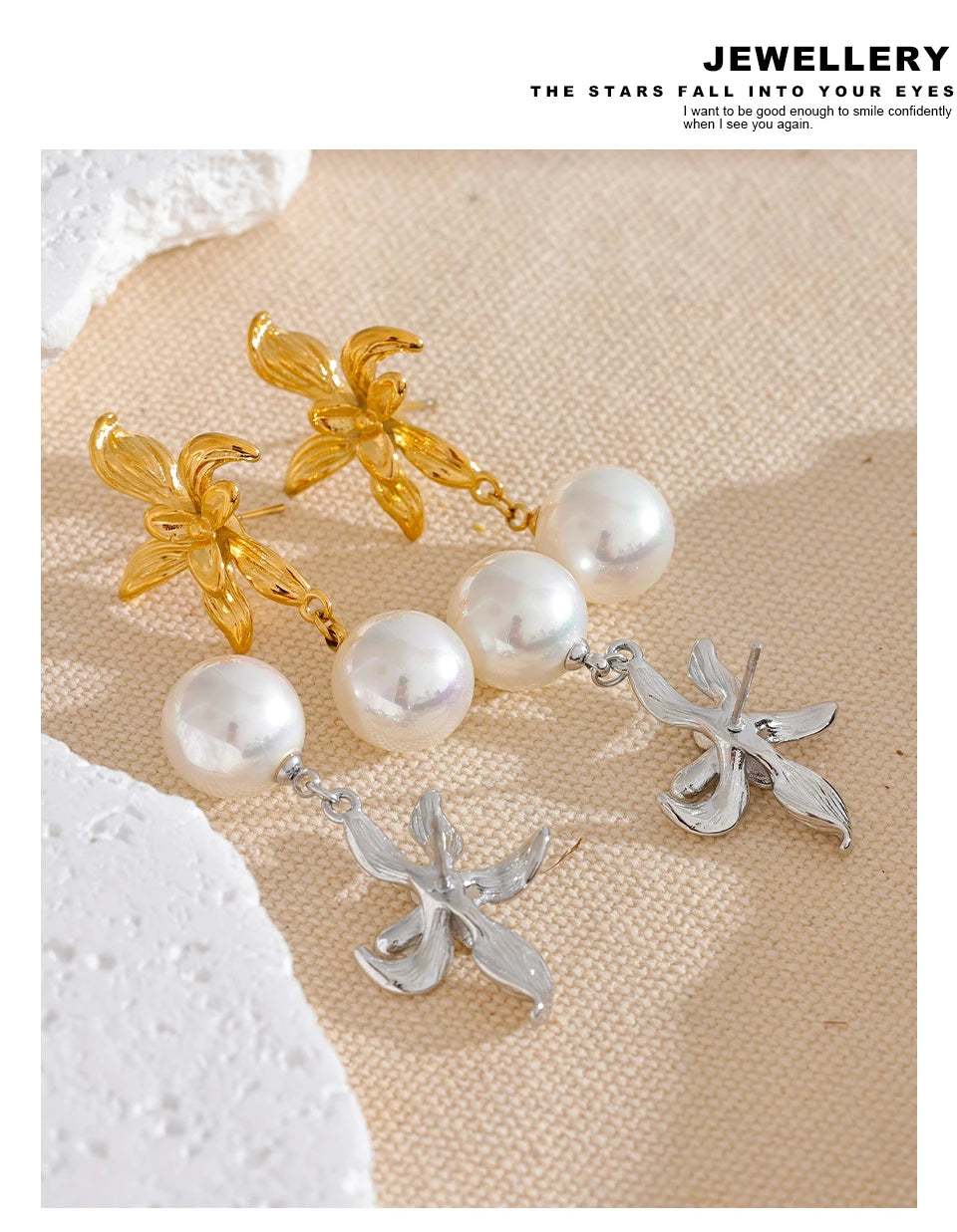 Elysium Waterproof Flower Imitation Pearls Drop Earrings for Women New Stainless Steel Korean Elegant Fashion Jewelry Accessories