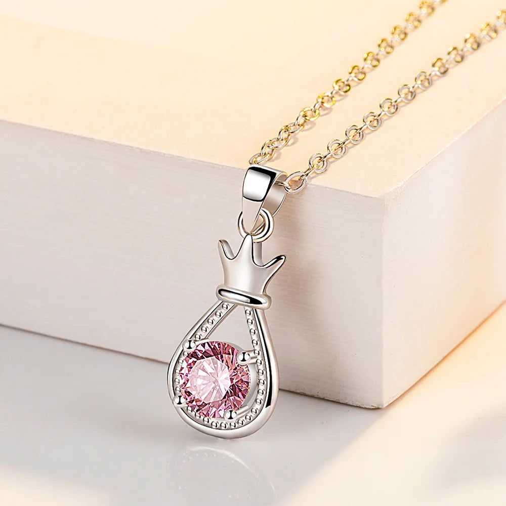 New 925 Sterling Silver Necklace For Women Round Pendent Sparkling Pave CZ Necklace Fashion Anniversary Birthday Jewelry Gifts