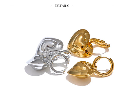 Elysium Exquisite Hollow Smooth Stereoscopic Heart Love Drop Dangle Daily Hoop Earrings Waterproof Stainless Steel Jewelry Women