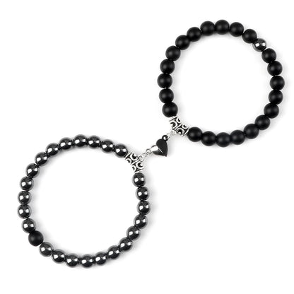 Hot Couple Yin Yang Bracelet Set Men 8mm Natural Stone Heart shape Magnet Love Braclet for Women Friendship Fashion Jewelry Gift