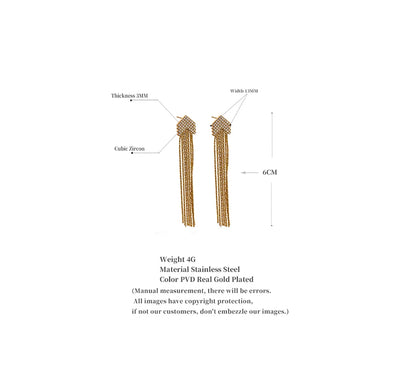 Elysium Fashion Arrow Cubic Zirconia Stainless Steel Long Tassel Drop Dangle Earrings for Women Gold Color Party Trendy Jewelry