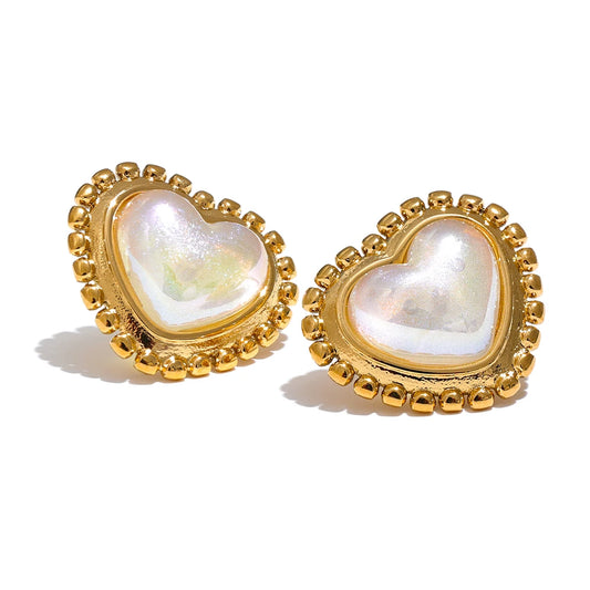 Elysium Exquisite Imitation Pearl Heart Love Daily Stud Earrings Women Water Resistant Stainless Steel Fashion Romantic Jewelry