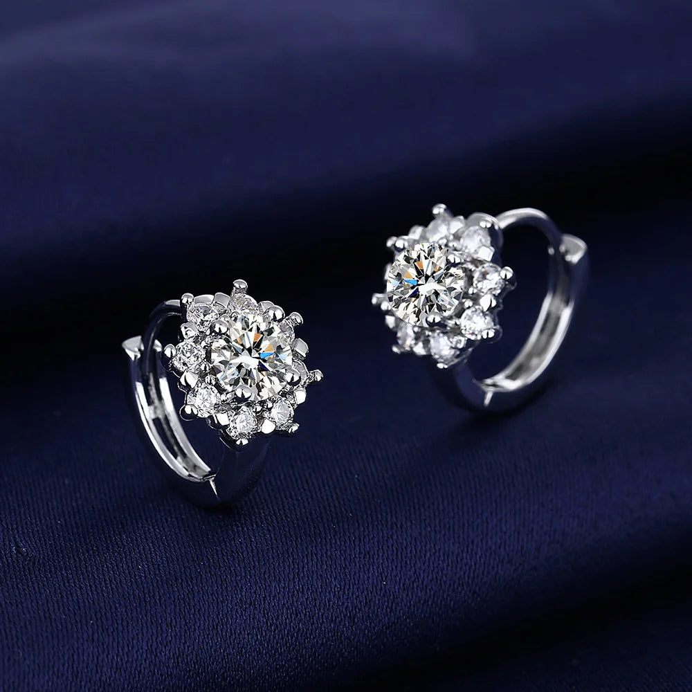 Fine Jewelry 925 Sterling Silver Earrings Inlaid With Zircon Crystal Flower Earrings Charm Jewelry For Women Gift Engagement
