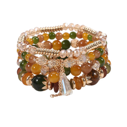 WG Multilaye Bohemian Stackable Beads Bracelet Imitation Agate Chain Tassel Colored Glass Crystal Bracelet Jewelry