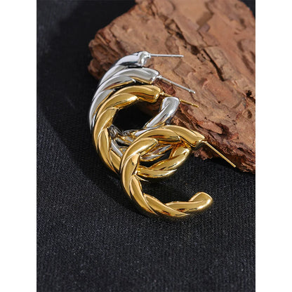 Elysium Stainless Steel C Shape Geometric Twisted Unusual Earrings Gold Silver Color Metal Women Daily Wear Jewelry High Quality