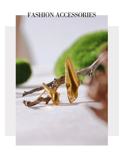 Elysium Stylish Unique Asymmetrical Geometry Metal Stud Earrings Stainless Steel Gold Color Waterproof Jewelry Bijoux