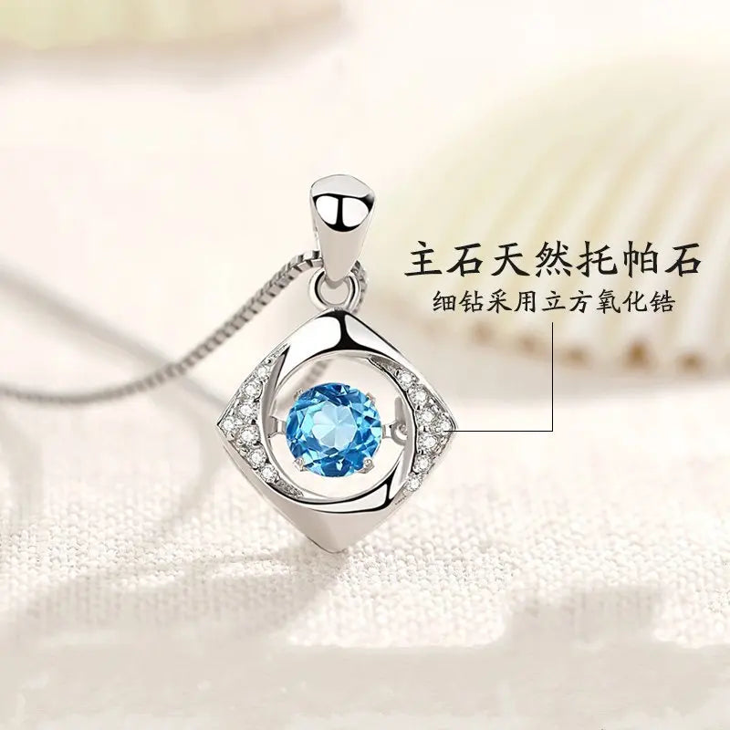 925 Sterling Silver Big Stone Pendant Chain Light Natural Amethyst Necklace for Woman Girl Excellent Jewelry