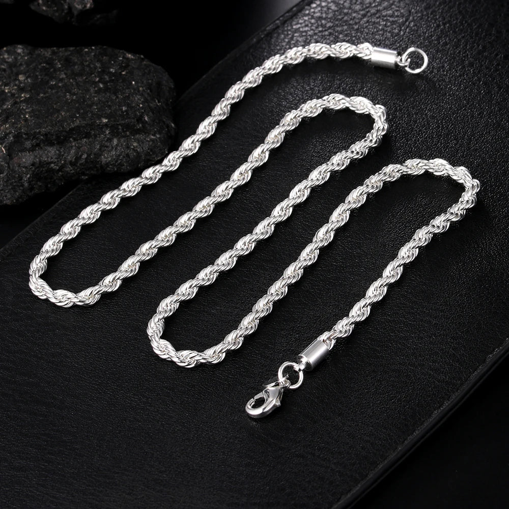 New 20-60cm Silver Color Plated Luxury Brand Design Noble 4mm Necklace Chain For Woman Men Fashion Wedding Engagement Jewelry