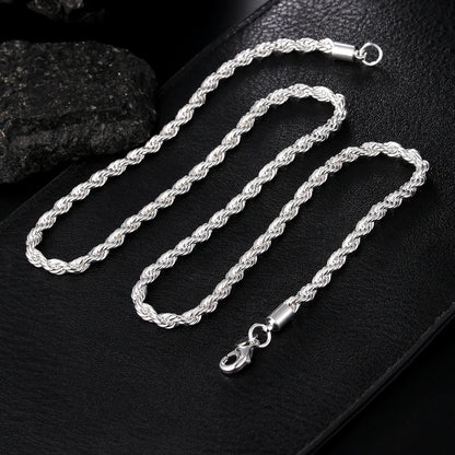 New 20-60cm Silver Color Plated Luxury Brand Design Noble 4mm Necklace Chain For Woman Men Fashion Wedding Engagement Jewelry