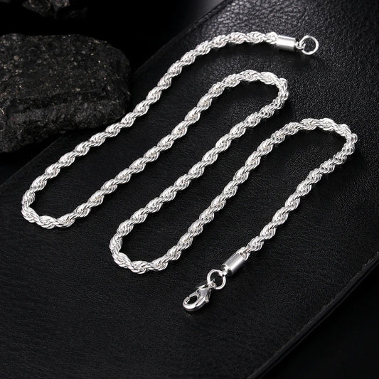 New 20-60cm Silver Color Plated Luxury Brand Design Noble 4mm Necklace Chain For Woman Men Fashion Wedding Engagement Jewelry