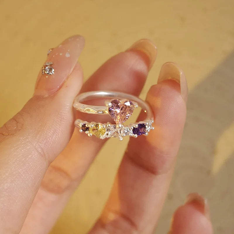 925 Sterling Silver Geometric Multilayer Round Bead Ring Female Fashion Punk Temperament Prevent Allergy Charm Jewelry