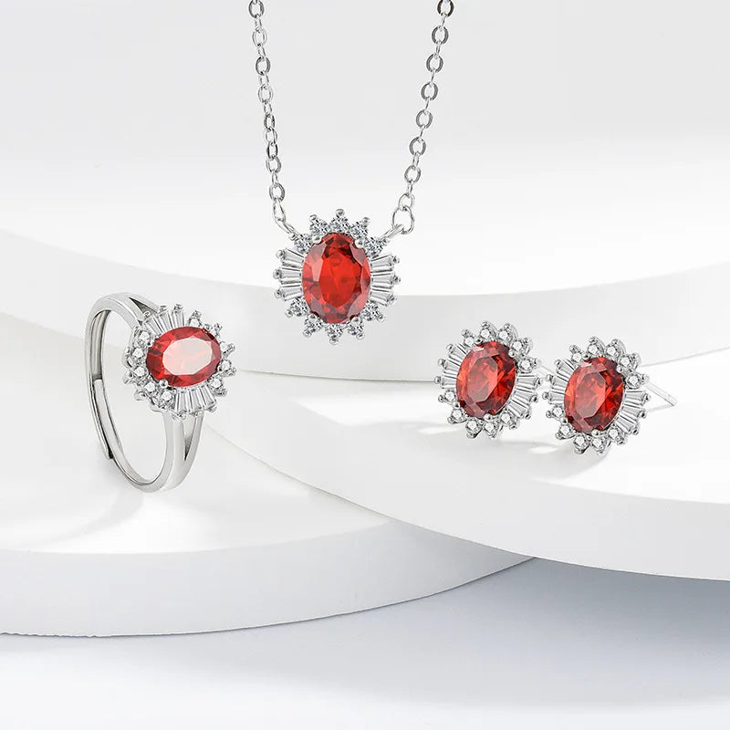 925 Sterling Silver Jewelry Sets For Women Heart Zircon Ring Earrings Necklace Wedding Bridal Elegant Christmas