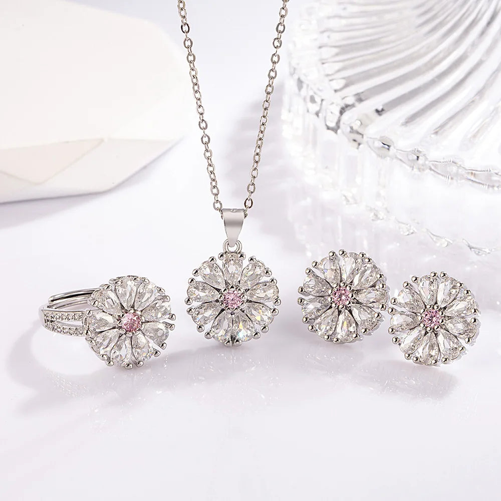 925 Sterling Silver Jewelry Sets For Women Heart Zircon Ring Earrings Necklace Wedding Bridal Elegant Christmas