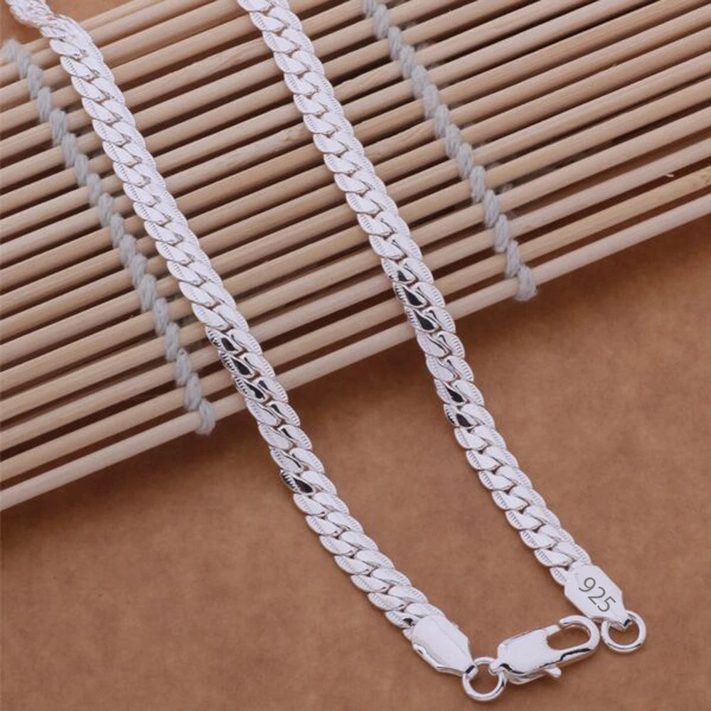 925 Sterling Silver 8/16/18/20/22/24 Inch 6mm Side Chain Necklace Bracelet For Woman Men Fashion Charm Wedding Jewelry