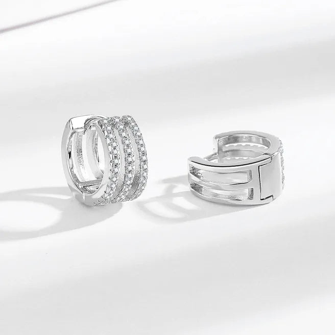 925 Sterling silver needle Earrings Fashion High Quality Jewelry Double Row Crystal Zircon Round Stud H570