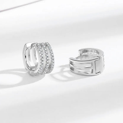 925 Sterling silver needle Earrings Fashion High Quality Jewelry Double Row Crystal Zircon Round Stud H570