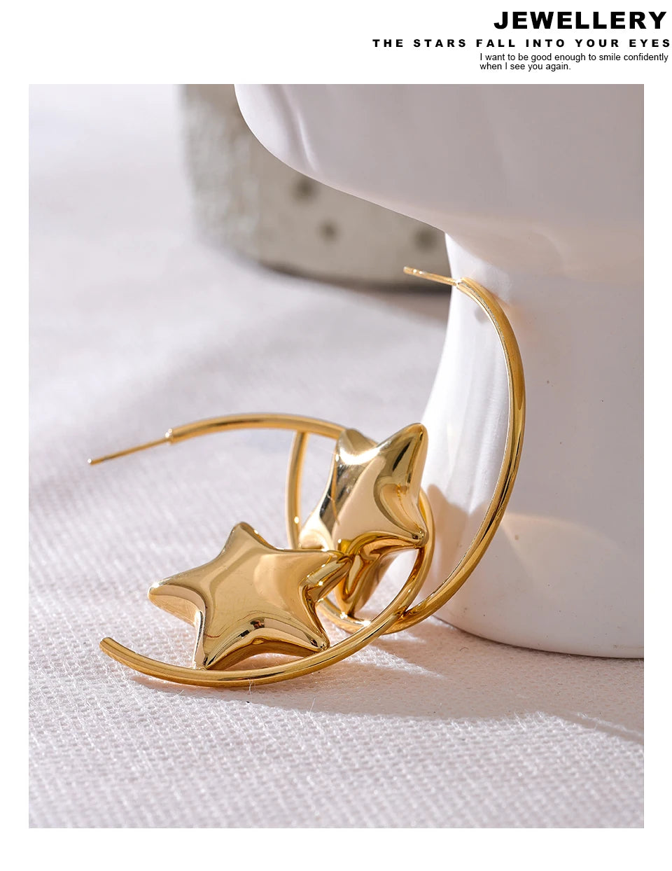 Elysium Trendy Stainless Steel Round Sleek Star Huggie Earrings for Women Prevent Allergy Metal Temperament Fashion Jewelry Gift