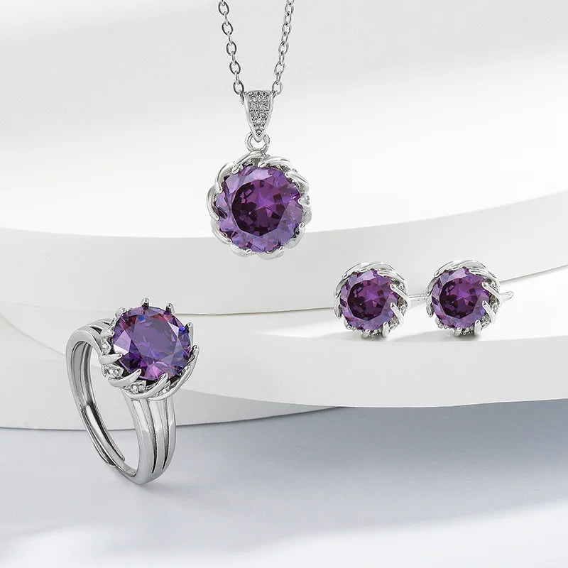 925 Sterling Silver Elegant Jewelry Sets Ring Earrings Necklace For Women Rectangle Geometry Zircon Wedding Accessories