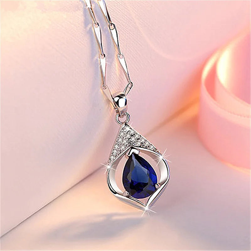 925 Sterling Silver Big Stone Pendant Chain Light Natural Amethyst Necklace for Woman Girl Excellent Jewelry