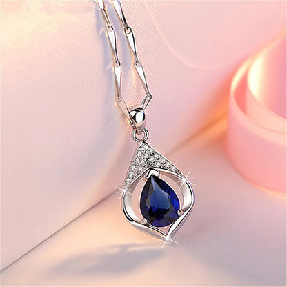925 Sterling Silver Big Stone Pendant Chain Light Natural Amethyst Necklace for Woman Girl Excellent Jewelry