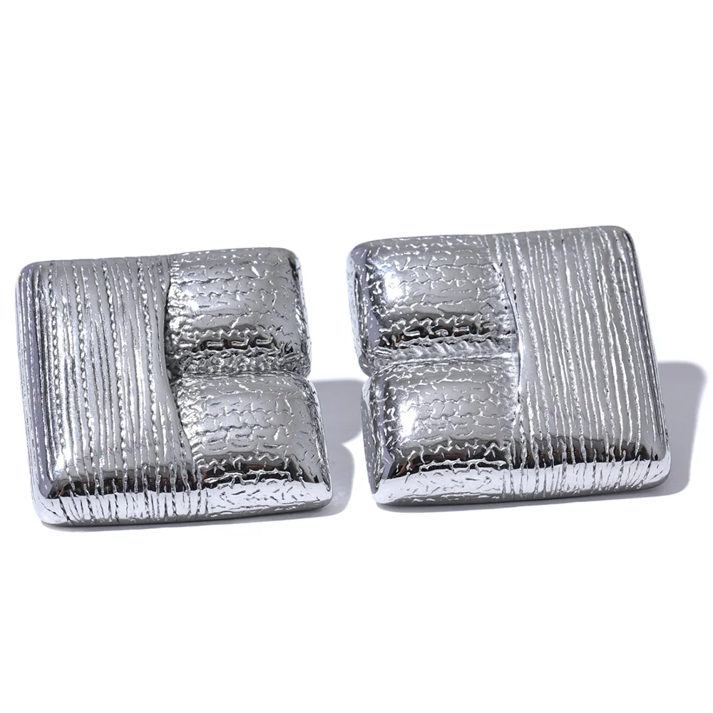Elysium New Fashion 316L Stainless Steel Square Stud Earrings Charm Metal Texture 18K Gold Plated Waterproof Statement Jewelry
