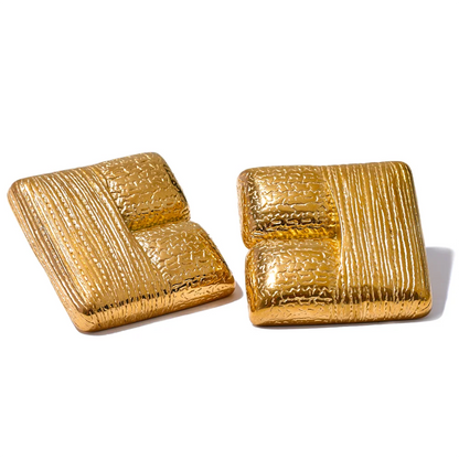 Elysium New Fashion 316L Stainless Steel Square Stud Earrings Charm Metal Texture 18K Gold Plated Waterproof Statement Jewelry
