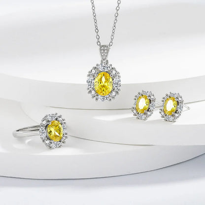 925 Sterling Silver Elegant Jewelry Sets Ring Earrings Necklace For Women Rectangle Geometry Zircon Wedding Accessories